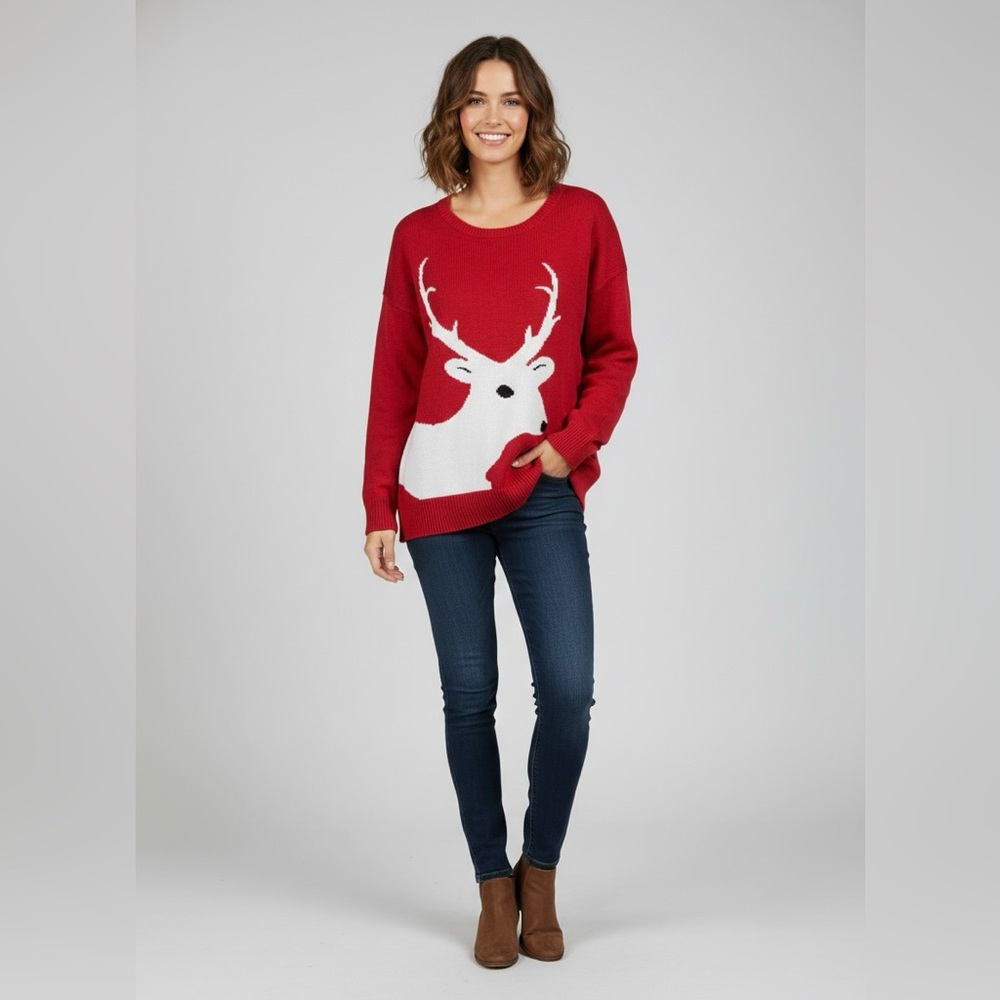 Red Reindeer Women's Sweater | Size L